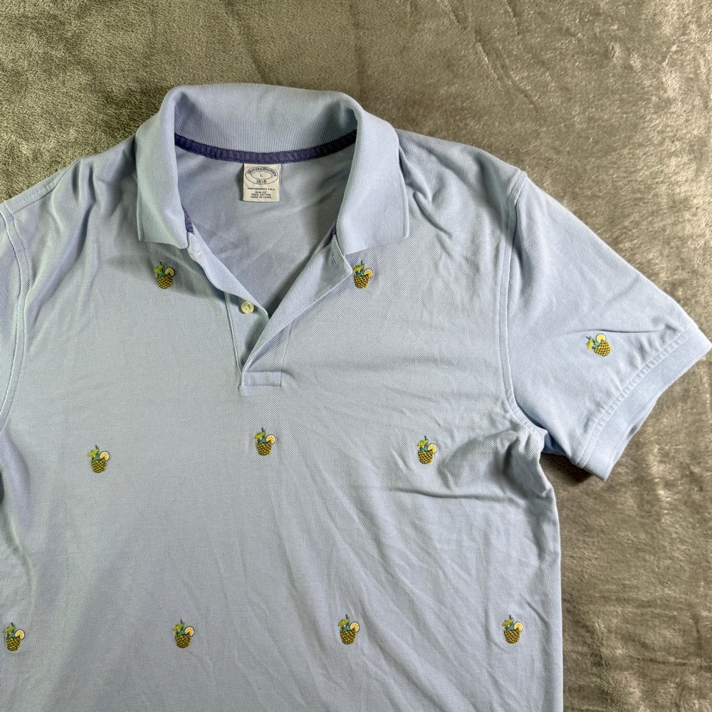 Brooks Brothers Pineapple Print Polo Shirt Performance Slim Fit Large